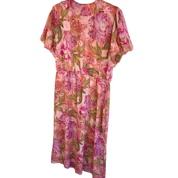 Show Me Your MuMu Verity Midi Dress Chiffon Garden Floral Pink Wedding Resort - Picture 14 of 16